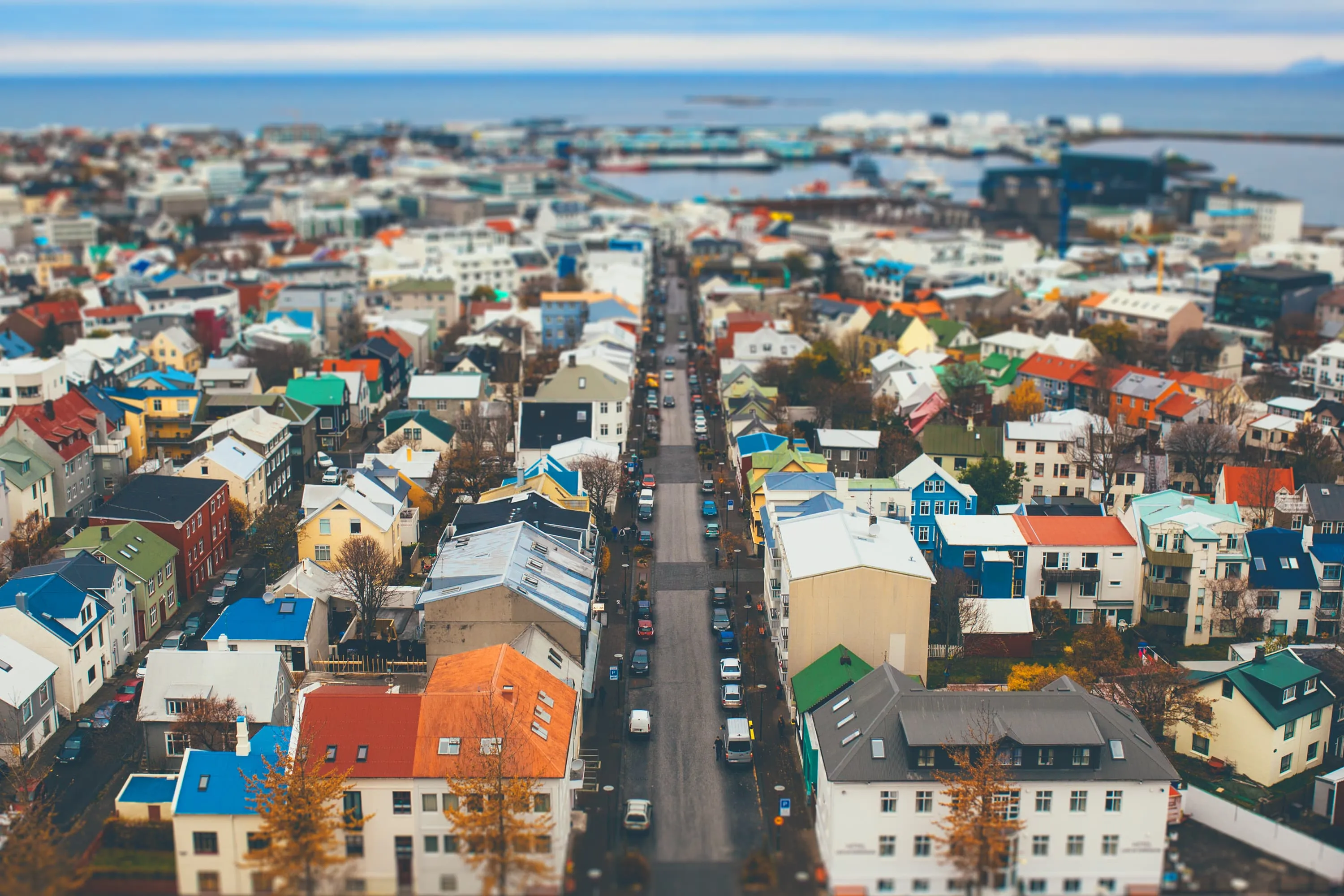 Tilt-shift view of Reykjavik, Iceland